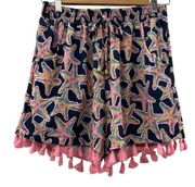 Simply Southern Navy Blue & Pink Starfish Print Tassel High Rise Shorts Size S/M