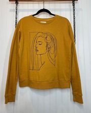 Cotton On Mustard Yellow Sweater Art Deco Print Crewneck Pullover Size S