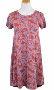 Carly Orange w/Blue Floral Print Short Sleeve Knit Dress