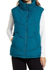 New Nordstrom Women's Stand Collar Puffer Quilted Zip Vest Teal Ocean XXS