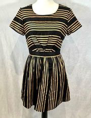 Black and gold striped pleated dress size medium