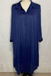 Vintage Vanity Fair Blue Robe Embroidered Button Down Nylon Plus Size Medium