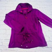 L.L Bean Track Jacket Women Medium Purple Tie Waist Zip Up Mock Neck