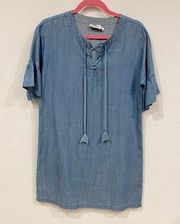 Vineyard Vines Chambray Flutter Sleeve Lace Up Dress Size 4 EUC