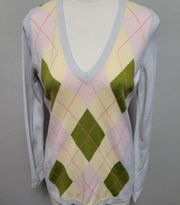 NY&CO waverly pale gray preppy argyle vneck sweater size small