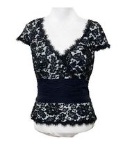 Tadashi Collection Womens Formal Black Sequin Lace Blouse Top Back Zip Size 10