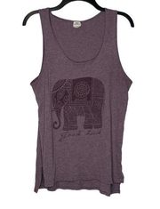 O'Neill Good Luck Elephant Print Tank Top Scoop Neck Women Large Split Hi-Lo Hem