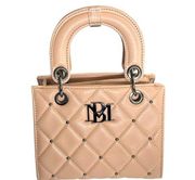 Badgley Mischka Diamond Quilted Stud Mini Handle Tote Vegan Leather Handbag Pink
