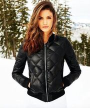 Alo Idol Bomber Goose Down Jacket Black Quilted Warm Shiny Edgy Moto Puffer Coat