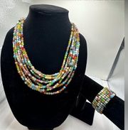 Multicolor Glass Bead Necklace and Bracelet