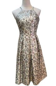 Phoebe Fit And Flare Silver Floral Print Spaghetti Strap Midi Dress Size 0