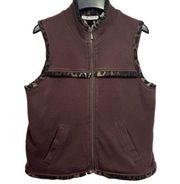 Chaus Sport Brown Vest With Animal Print Fleece Lining  & Trim Size Small