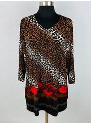 Studio Works Womens Medium M Patchwork Floral Animal Print Bohemian Tunic Top