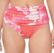 Calvin Klein High Waist Pleated Bikini Bottoms Floral SPF Watercolor Pink M NWT