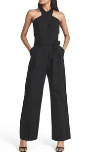 Reiss Jessie Twisted Halter Open Back Jumpsuit Black Womens Size 10