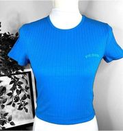 🎉  Urban Outfitters Blue Cropped Baby Tee Ribbed Shirt NEW Size S