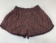 Prana Navy Micro Floral Teletropics Hemp Blend Smocked Waist Shorts L