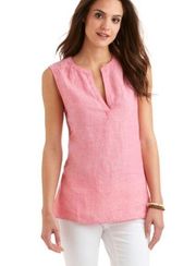 Vineyard Vines Chambray Sleeveless Linen V Neck Top in Watermelon Pink Size M