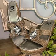 Yellow Box Sandals Wedges Womens 7 Tan Rhinestone