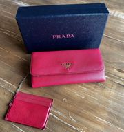 Authentic  Portafoglio Pattina  Large Saffiano Leather Wallet Fiery Red