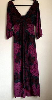 Tibi Silk Maxi Dress in Purple Feather