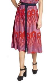 Modcloth Red Abstract Pleats Do Tell Midi Skirt