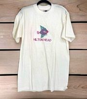 Vintage 80s Hilton Head Single stitch Tropical Fish T-Shirt White Medium