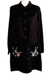 L Love Dress Black Floral Embroiled Pockets Long Sleeve Shift Dress Medium NWT