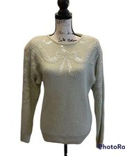 Vintage Jaclyn Smith Sweater Green medium Silk Angora Wool Pearls preppy