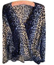 White birch blue leopard animal print faux wrap blouse size medium