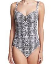 Tommy Bahama Womens Snake Print Embellished Shirred One Piece Swimsuit Size 6