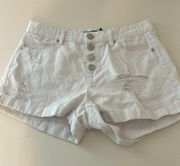 Dollhouse White Cuffed Disteressed Mid-rise 4 Button Denim Shorts