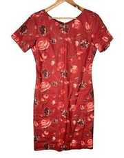 Vintage Coldwater Creek Dress 10 Linen Floral Women Zip Short Sleeve Rose Orange