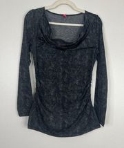 Three Dots Snake Print Ruched Side Cowl Neck Long Sleeve Stretchy Blouse Top