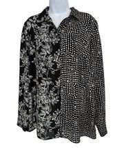 Joseph Ribkoff Womens 12 Tunic Top Button Blouse Mixed Print Black White Gold