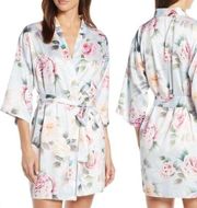 FLORA NIKROOZ Blue Satin Floral Robe Size Medium Large