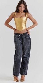 NWT House od CB Karia Foil Corset Top in Gold Size M