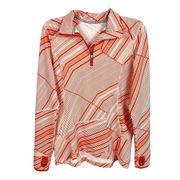 Lands’ End Coral Asymmetrical Striped 1/4 Zip Active Pullover Women’s Medium