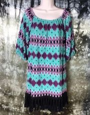 Va va by joy Han turquoise southwestern print off the shoulder dress small