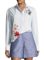 Jason Wu Grey Blue Embroidered Floral Button Down Shirt Size 10 US $395