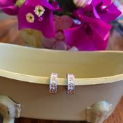 Authentic Brighton White Enamel w/Gold Flowers Hoop Post Earrings. EUC!