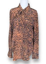 Lafayette 148 New York Diana Shirt Leopard Print Tie Front Long Sleeve Blouse