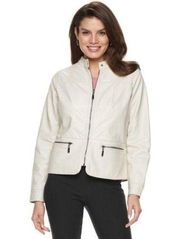 Apt 9 Womens Jacket Coat Faux Leather Quilted Moto Biker Ivory Small