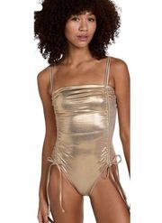 Good American Metallic Gold Ruched One Piece Swimsuit Sz. 2/ Medium