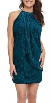 Kensie | Velvet Print Sheath Teal Mini Dress