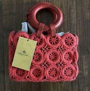 Patricia Nash Vobbia Crochet and Leather Small Handbag Shoulder Strap Papaya New