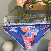 Tropical Bikini Bottom Coral Blue Floral Womens Medium New