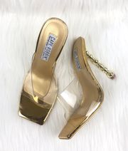 NEW  Gold Patent Leather Heel Sandals