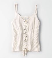 Cream Lace Up Tank Top