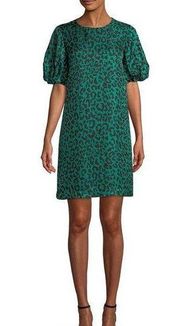 Milly green leopard Melinda short sleeve silk shift dress size 14